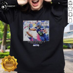 Kenneth Walker III in a Seattle Seahawks Super Bowl LX sweatshirt showcasing NFL flash features.