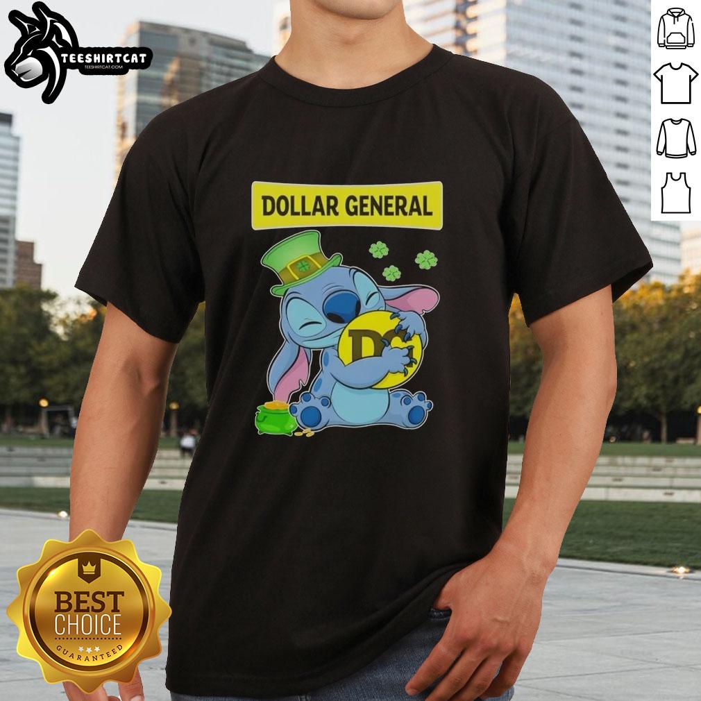 Good Stitch St. Patrick's Day Hug T-Shirt featuring Dollar General logo, perfect for festive celebrations.