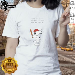 Good Take Me Out Back and Shoot Me Snoopy Ladies Tee featuring a playful Snoopy graphic on a stylish women's shirt.