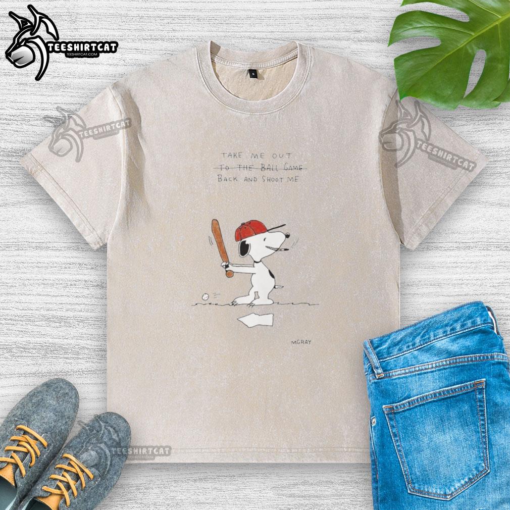 Alt Text: Good Take Me Out Back and Shoot Me Snoopy washed t-shirt featuring a playful Snoopy graphic on soft fabric.