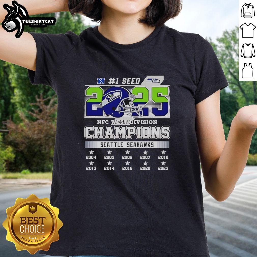 2025 Hot Seattle Seahawks NFC West Division Championship ladies tee featuring team colors and logo.