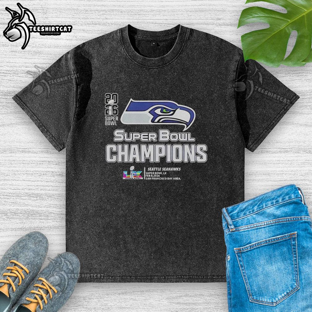 Hot Seattle Seahawks Super Bowl LX Champions 2026 NFL Big Logo Center Washed T-Shirt showcasing team pride.