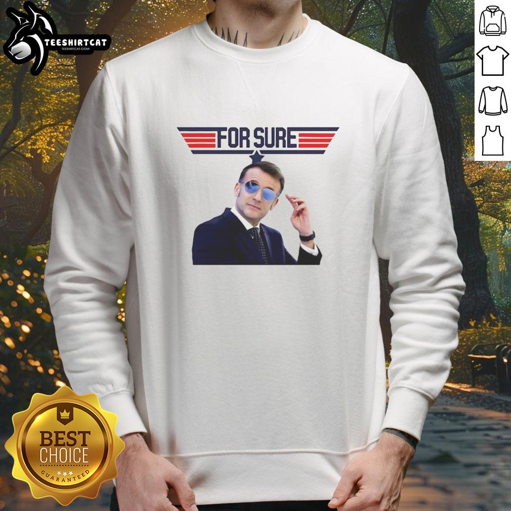 Emmanuel Macron sweatshirt featuring the Top Gun logo, stylish and trendy design for fans of both icons.