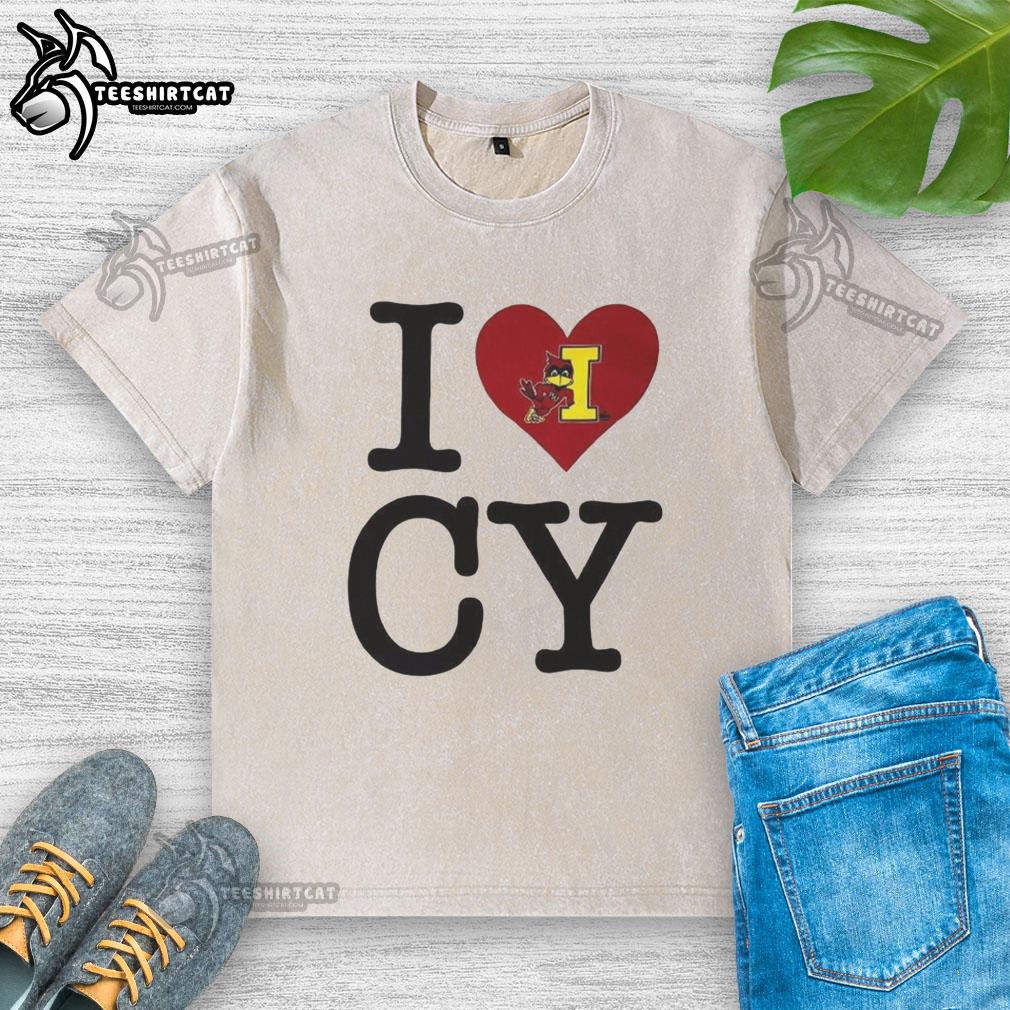 Alt Text: Nice Iowa State Cyclones I Love Cy washed t-shirt featuring vibrant team colors and a stylish design.