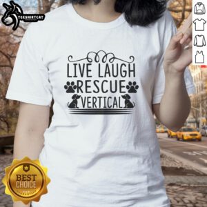 Vertical ladies tee featuring 'Live Laugh Rescue' design, perfect for dog lovers who cherish their furry friends.