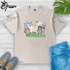 Nice Parks and Recreation Regular Show washed t-shirt featuring vibrant graphics and a comfortable fit for fans.