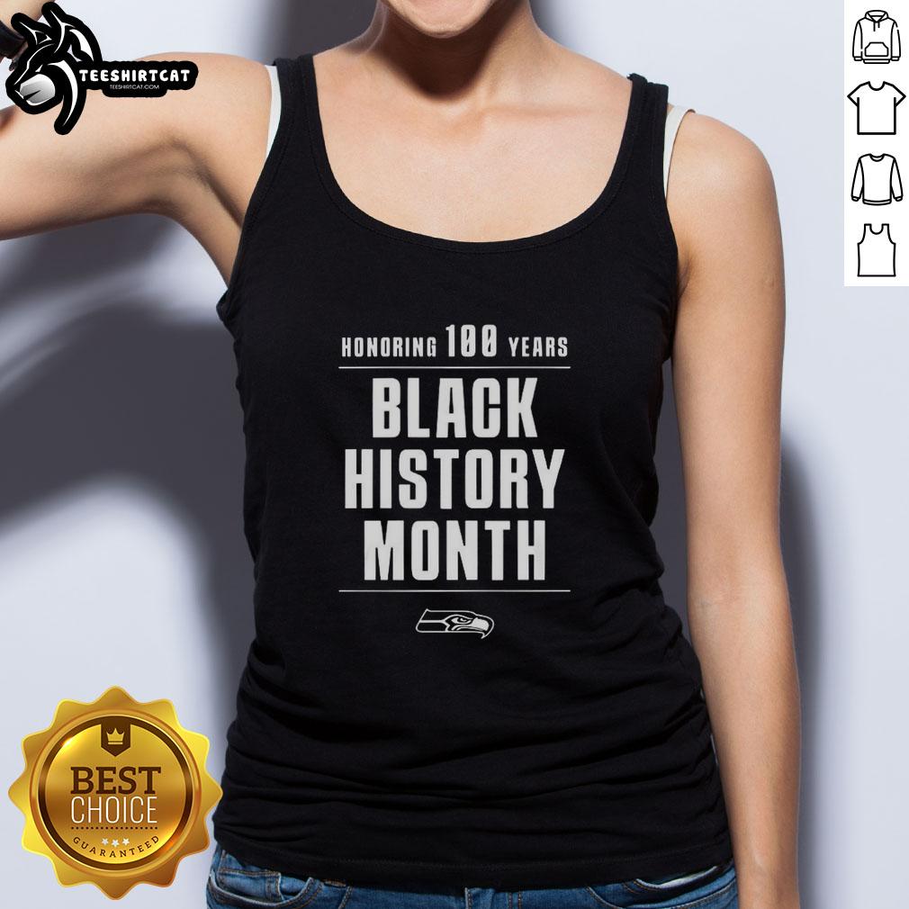Nice Seattle Seahawks tank top honoring 100 years of Black History Month with vibrant colors and team logo.