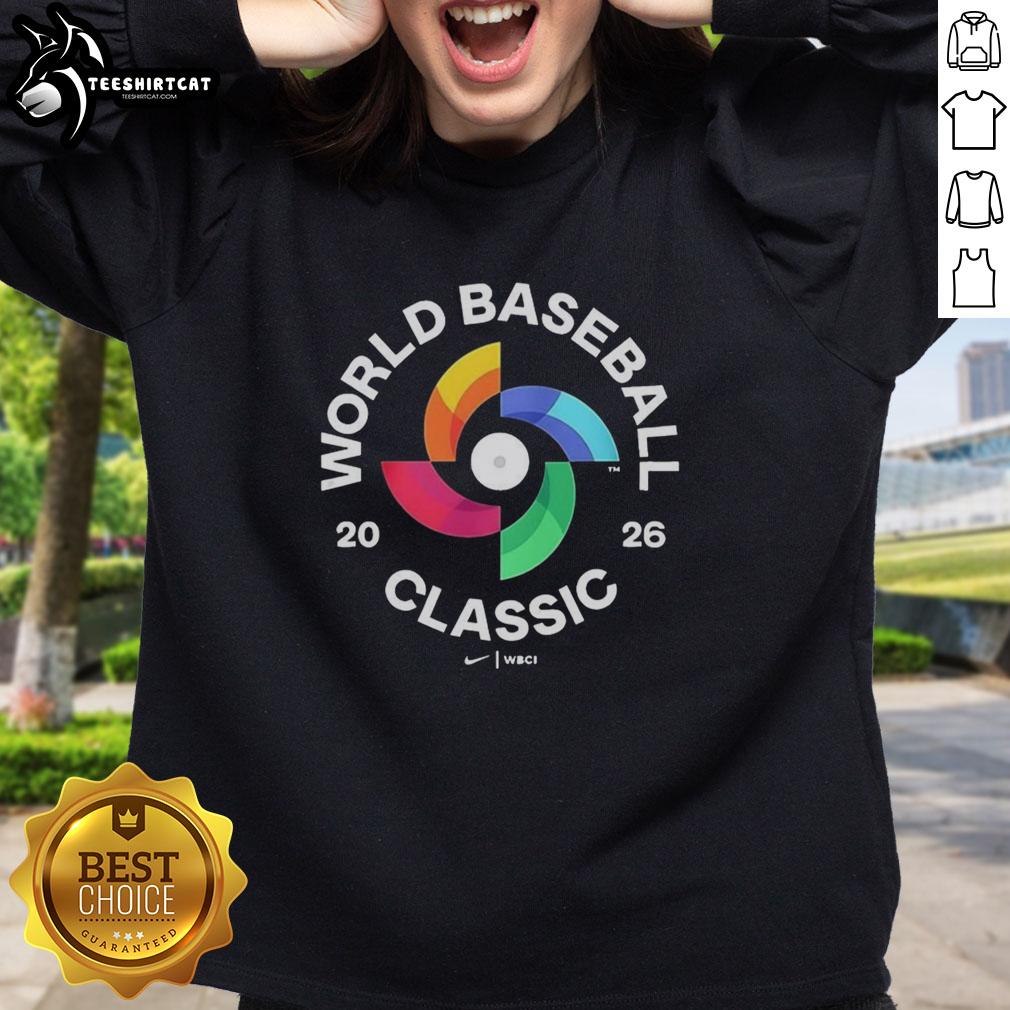 2026 World Baseball Classic logo sweatshirt showcasing vibrant design and team spirit for baseball fans.