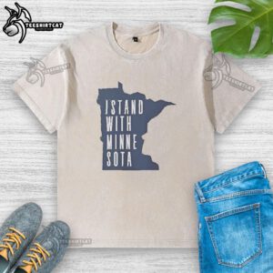 Alt Text: Official I Stand With Minnesota Map 2026 washed t-shirt featuring a stylish design for proud supporters.