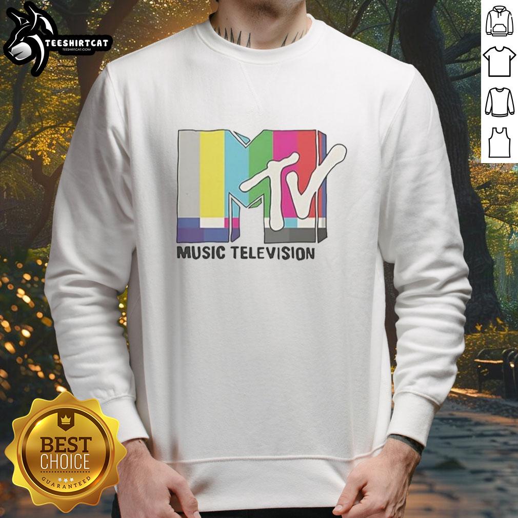 Official MTV Music Television static classic logo sweatshirt in vibrant colors, perfect for retro music fans.
