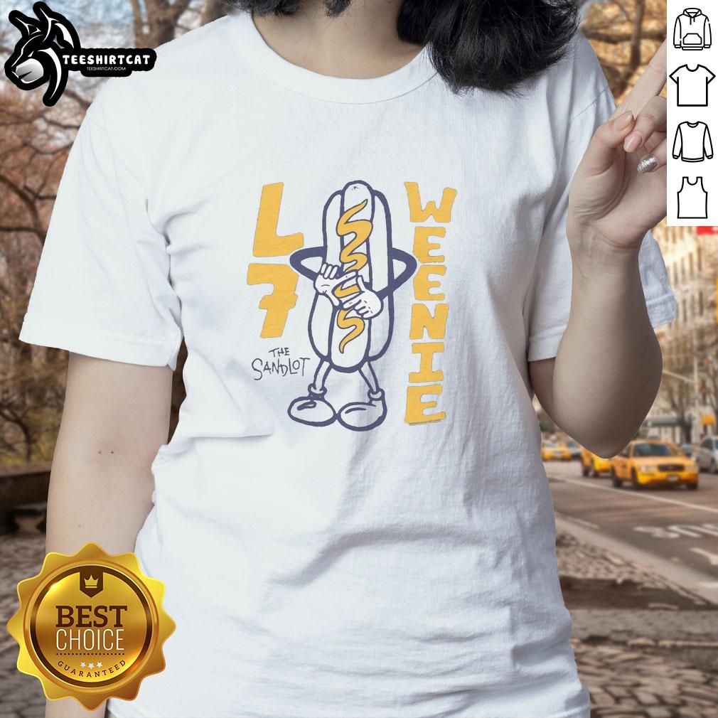 Official The Sandlot L7 Weenie Raglan Ladies Tee featuring a vintage design, perfect for fans of the classic movie.