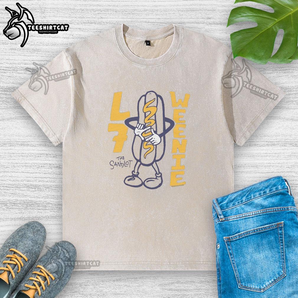 Official The Sandlot L7 Weenie Raglan Washed T-Shirt featuring a vintage design for fans of the classic film.