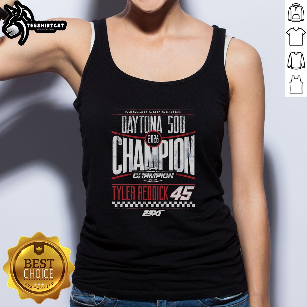 Official Tyler Reddick 2026 Daytona 500 Champion Tank Top featuring vibrant design and race-themed graphics.