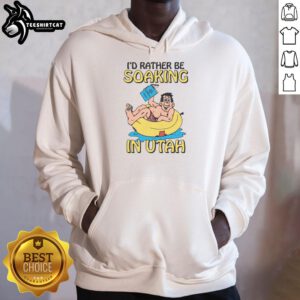 Original 'I'd Rather Be Soaking in Utah' hoodie in a cozy setting, perfect for Utah outdoor enthusiasts and relaxation.