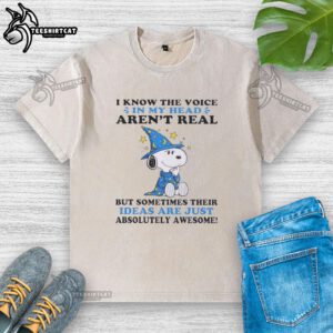 Alt Text: Original Peanuts Snoopy I Know The Voice In My Head Aren't Real t-shirt featuring a whimsical design and vibrant colors.