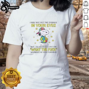 Alt Text: Original Peanuts Snoopy ladies tee featuring the quote about wrinkles and sparkle in the eyes, perfect for fans.