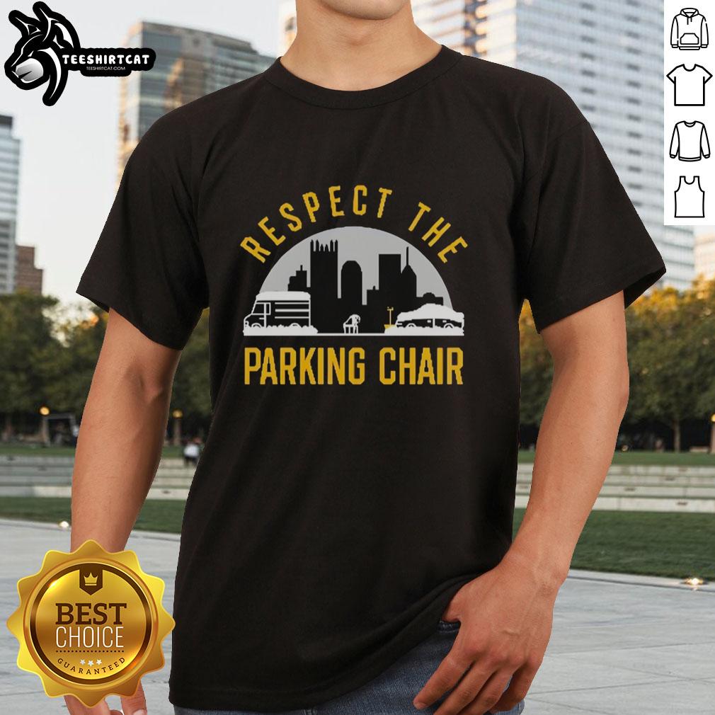 Alt Text: Original Respect The Parking Chair T-Shirt featuring a city skyline shadow design, perfect for urban fashion lovers.