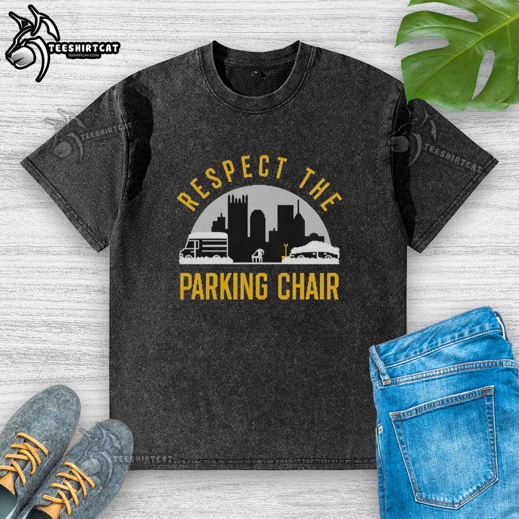 Original Respect the Parking Chair Shadow City Skyline Washed T-Shirt featuring a unique skyline design and casual style.