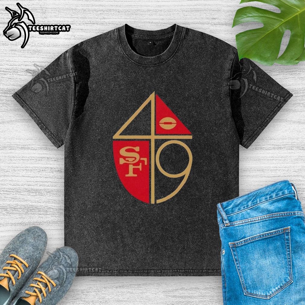 Alt Text: Original San Francisco 49ers Football 1965 retro logo washed t-shirt featuring vintage design in team colors.