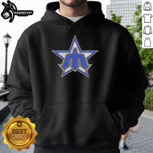 Original Topps Seattle Mariners Star Trident Logo Graphic Cotton Hoodie featuring iconic team logo in vibrant colors.
