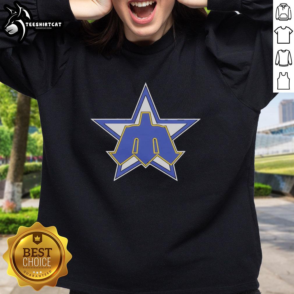 Alt Text: Original Topps Seattle Mariners Star Trident Logo Graphic on a cozy cotton sweatshirt for fans.