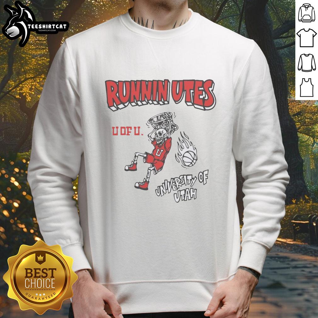 Alt Text: Original Utah Skeleton Runnin' Utes U of U sweatshirt featuring vibrant colors and unique design for fans.