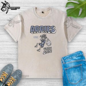 Original Utah State Aggies Skeleton Washed T-Shirt featuring a unique skeleton graphic for fans and collectors.