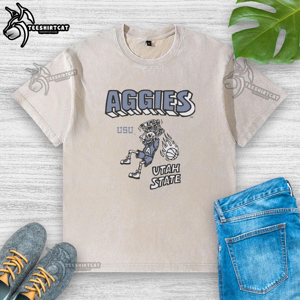 Original Utah State Aggies Skeleton Washed T-Shirt featuring a unique skeleton graphic for fans and collectors.