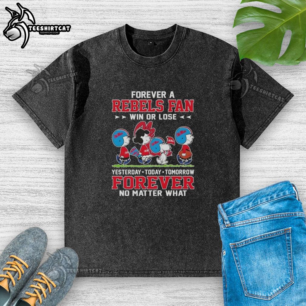 Alt Text: Peanuts Snoopy and Friends Forever Ole Miss Rebels fan t-shirt, perfect for win or lose, showcasing team spirit.
