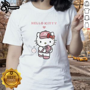 Alt Text: Premium Akron Basketball x Hello Kitty Baseball ladies tee featuring a stylish design for sports and casual wear.