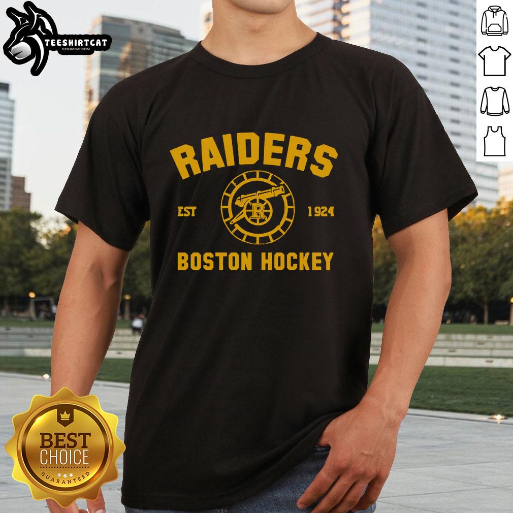 Premium Boston Raiders Est 1924 hockey t-shirt featuring a vintage design perfect for Boston hockey fans.