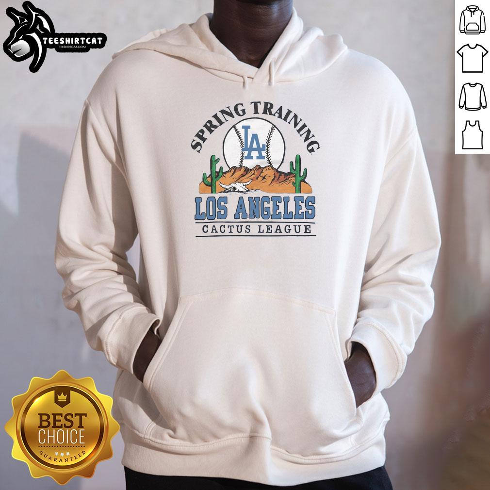 Alt Text: Premium Los Angeles Dodgers Cactus League Desert Hoodie displayed against a vibrant desert backdrop, showcasing team pride.