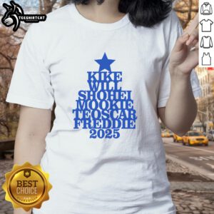 Premium Los Angeles Dodgers ladies tee featuring Kike, Shohei, Mookie, Teoscar, and Freddie for 2025 season.