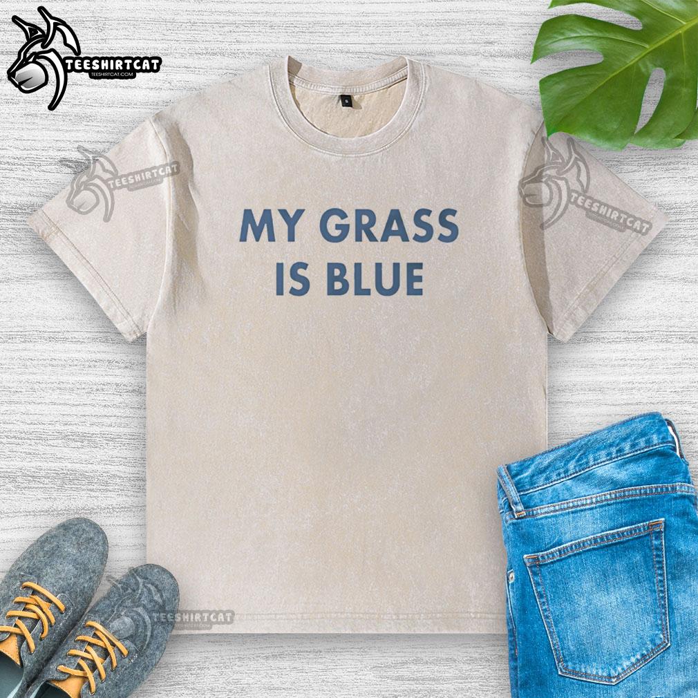 Premium My Grass Is Blue vintage washed t-shirt featuring a stylish design perfect for casual wear and outdoor enthusiasts.
