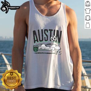 Alt Text: Premium Peanuts Snoopy X Austin FC tank top featuring a stylish design, perfect for fans and summer wear.