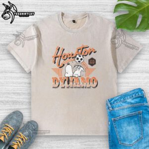 Premium Peanuts Snoopy x Houston Dynamo FC washed t-shirt featuring a vibrant Snoopy graphic and team logo.