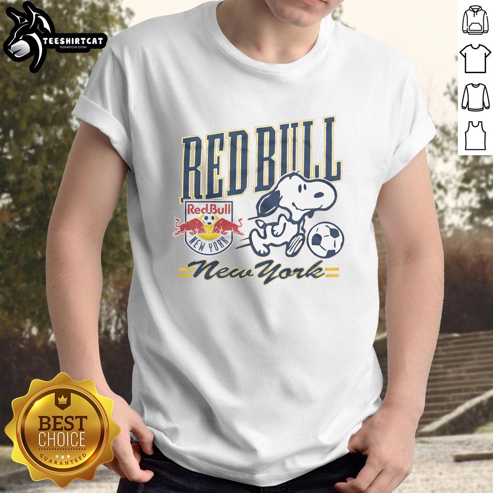 Premium Peanuts Snoopy X Red Bull New York T-Shirt featuring a playful Snoopy design in vibrant colors for fans.