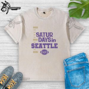 Premium Saturdays in Seattle football fan washed t-shirt featuring vibrant team colors and comfortable fit for game day.