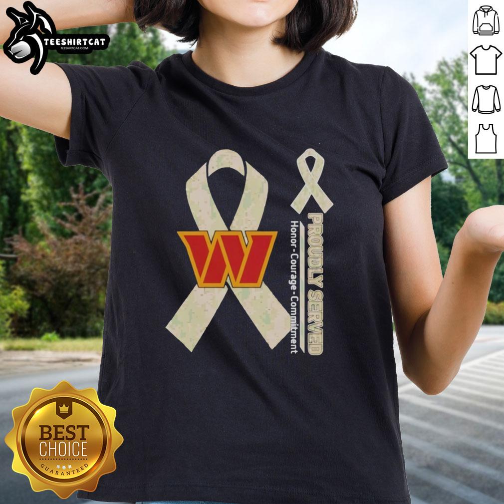 Premium Washington Commanders Ladies Tee showcasing Honor, Courage, and Commitment in stylish design.