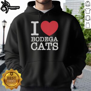 Cozy 'I Love Bodega Cats' hoodie displayed on a wooden table, perfect for cat lovers and bodega enthusiasts.