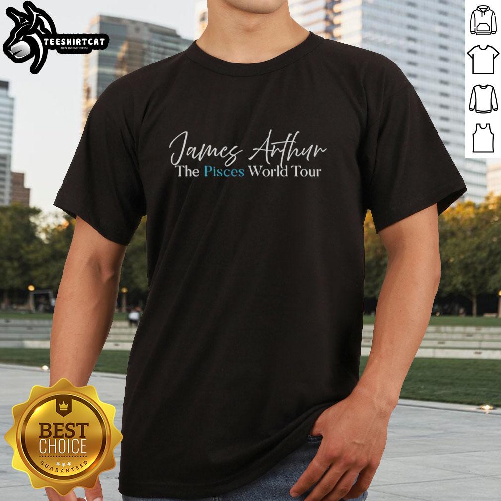 Alt Text: Top James Arthur 2026 Pisces World Tour T-Shirt featuring vibrant design and tour details, perfect for fans.