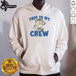 Top Milwaukee Brewers Baseball 'This Is My Crew' hoodie displayed on a hanger, perfect for fans and stylish game-day wear.