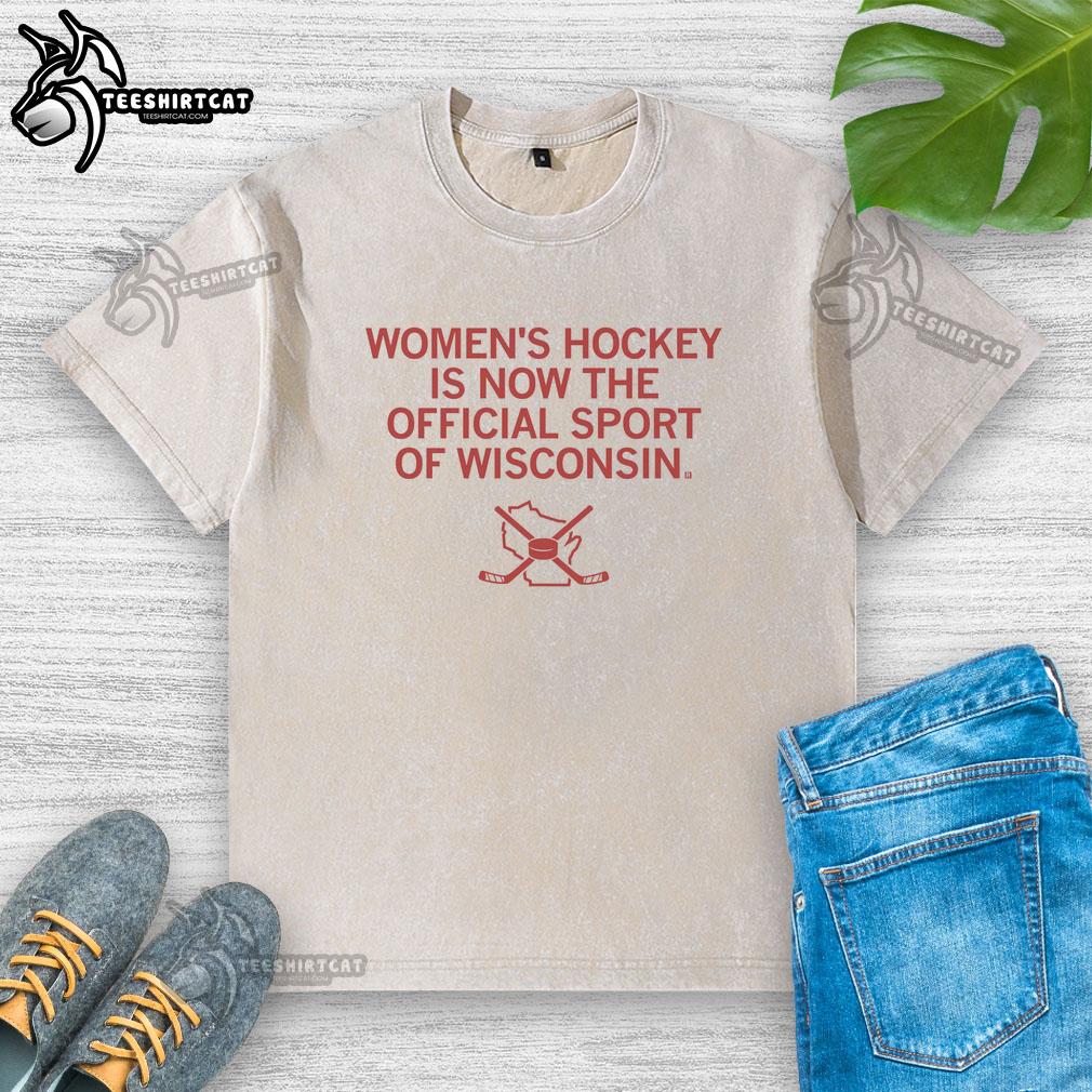 Funny Womens Hockey Official Sport of WI washed t-shirt featuring a playful design for hockey enthusiasts.