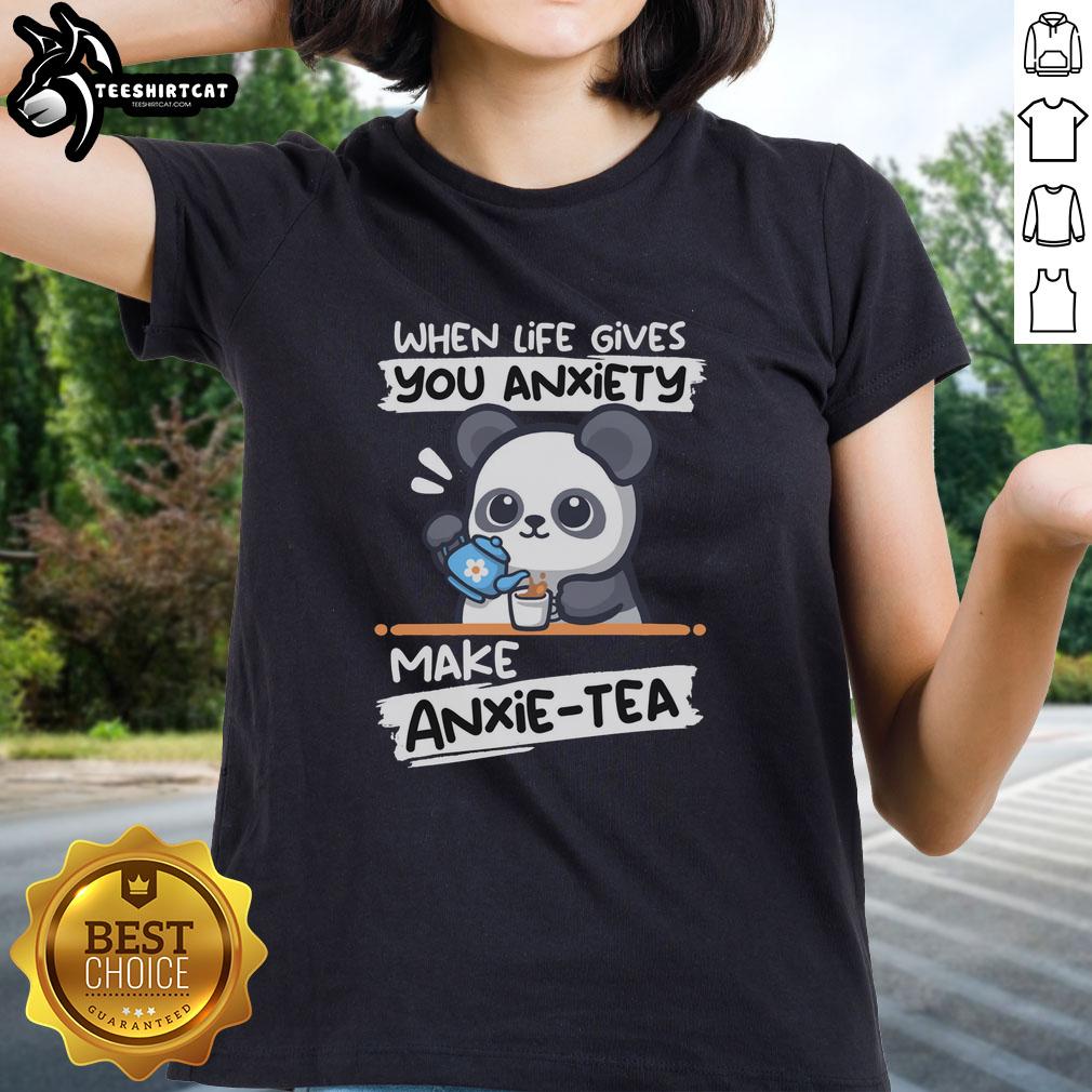 Good-Anxie-Tea Panda Ladies Tee featuring a cute panda design, perfect for tea lovers and anxiety support.