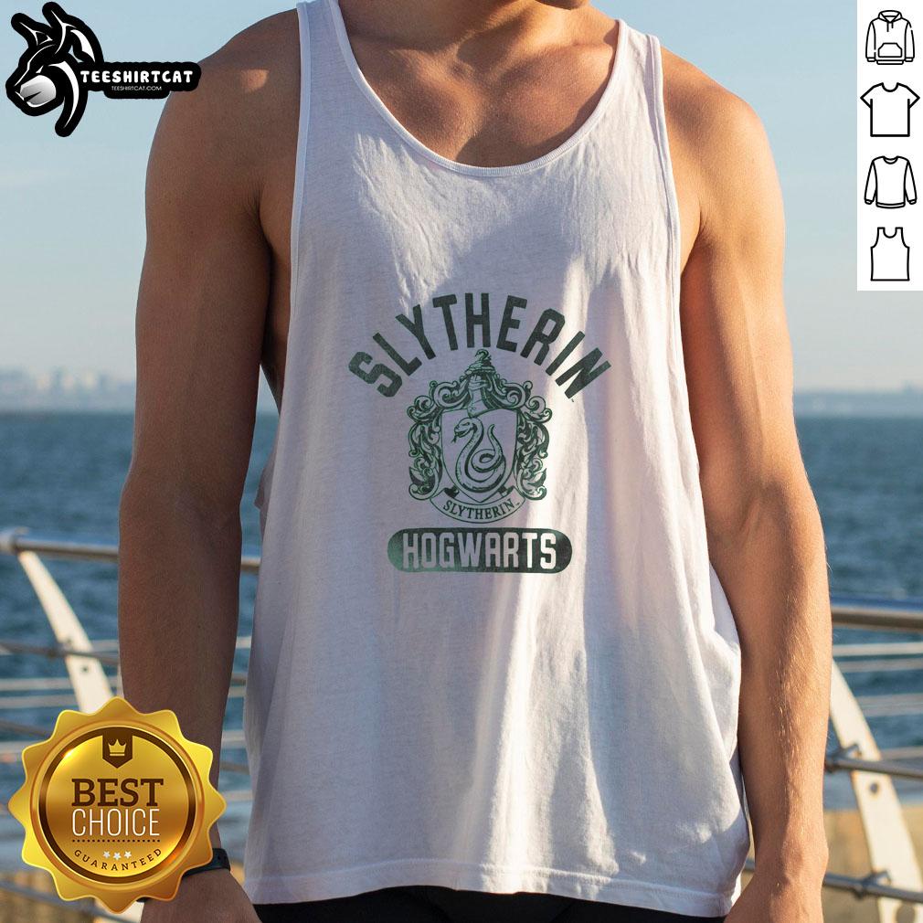 Good Slytherin Hogwarts Crest tank top featuring iconic green and silver colors, perfect for fans of the House of Slytherin.