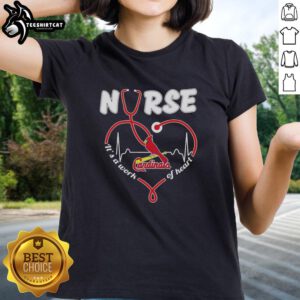 Alt Text: Good St. Louis Cardinals MLB nurse tee with heart design and stethoscope, perfect for baseball-loving healthcare workers.