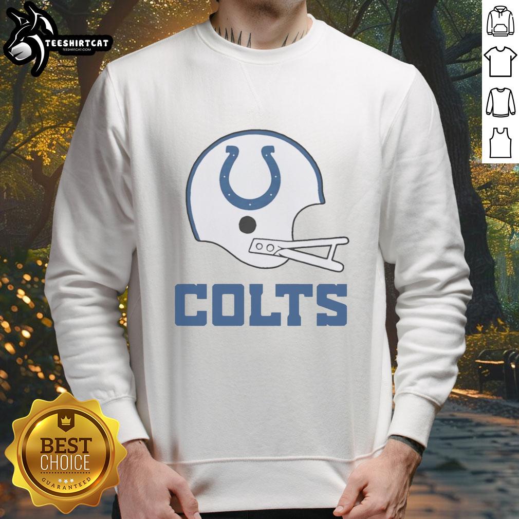 Hot Indianapolis Colts football logo on a big helmet sweatshirt, perfect for fans and chilly game days.