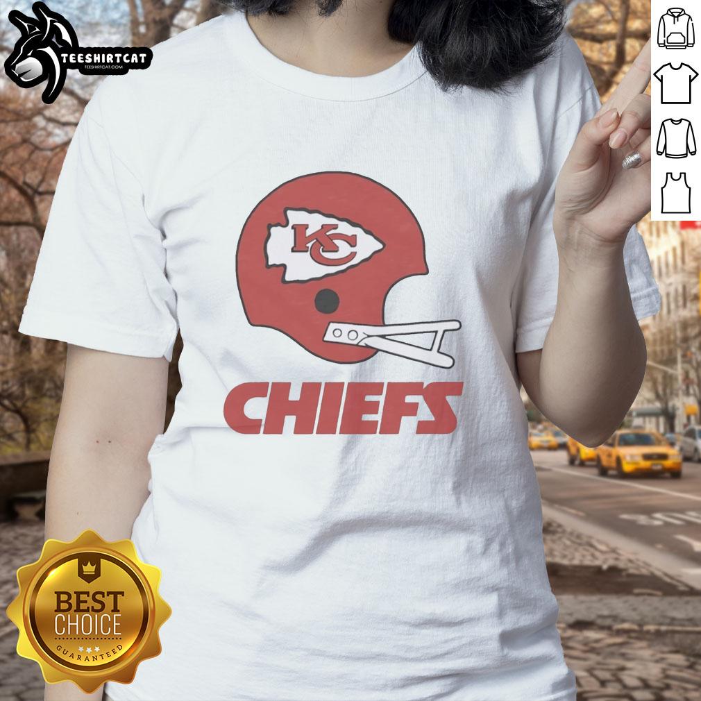 Alt Text: Hot Kansas City Chiefs football logo on a big helmet, featured on a stylish ladies' tee for fans and fashion lovers.