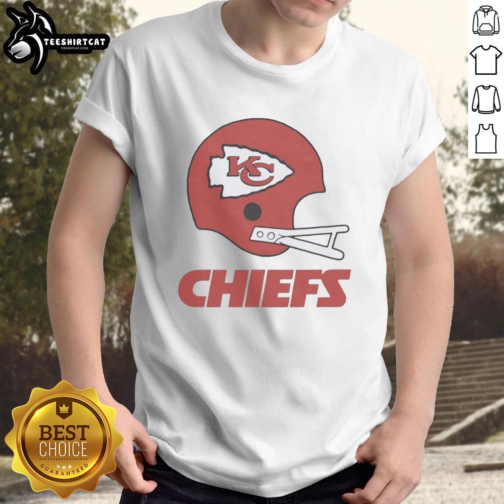 Alt Text: Hot Kansas City Chiefs football logo featured on a bold helmet t-shirt design for fans and sports enthusiasts.