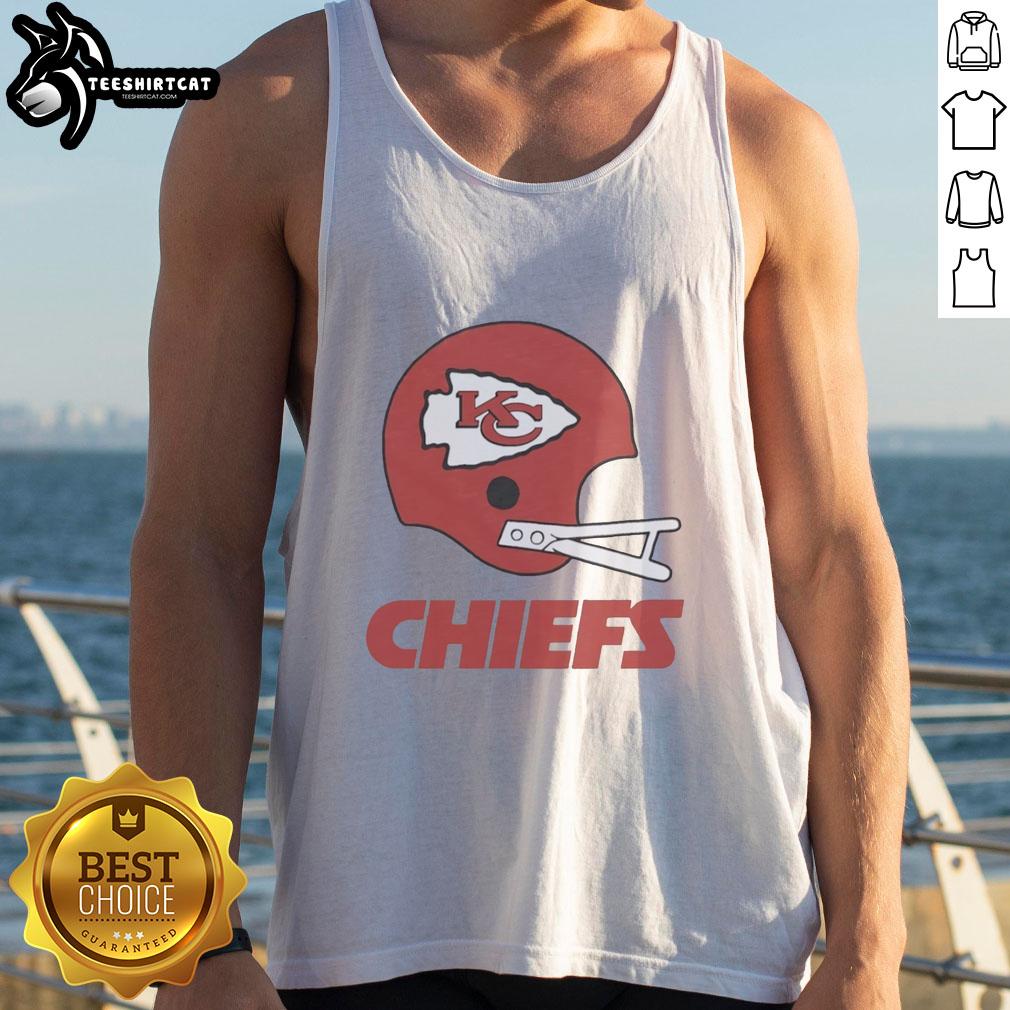 Hot Kansas City Chiefs football logo displayed on a big helmet tank top, perfect for fans and summer outings.